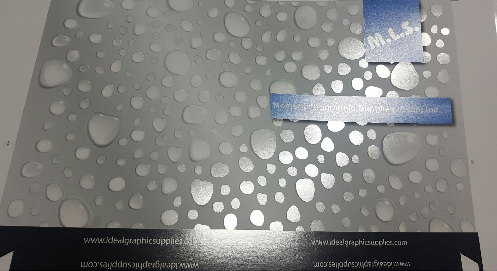 Molnar Lithographic Supplies M.L.S. printed silver droplet coating sample